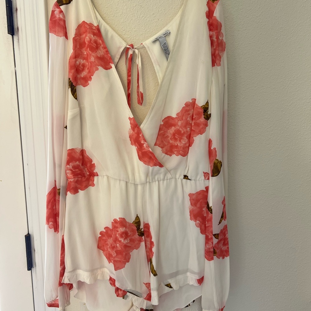 Winston White Floral V-Neck Romper with Tie Back